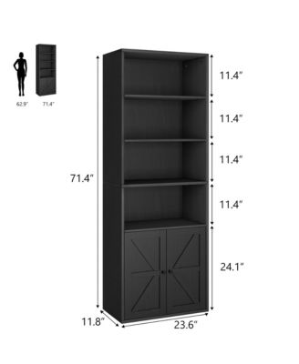 Tall Bookcase with Doors, 4-Tier Wooden Bookshelf