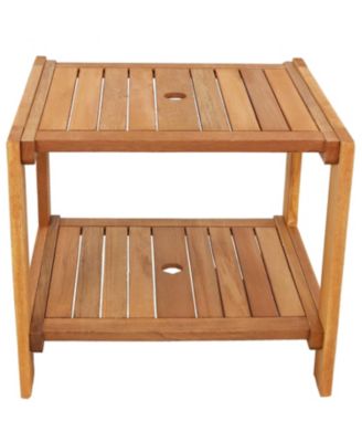 Outdoor Meranti Wood with Teak Oil Finish Wooden Patio Accent Side Table with Lower Shelf - 20" - Brown