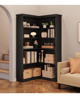 Farmhouse Bookshelf Corner Bookcase 72.8” Large Bookcase Wood Bookshelf Tall L Shaped Bookshelf