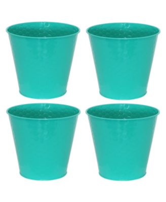 Indoor/Outdoor Organizational and Decorative Galvanized Steel Bucket or Planter with Imprinted Hexagon Pattern - 4pk