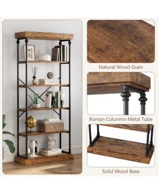 Bookshelf Industrial Bookcase Wooden Storage Open Rack Shelf with Metal Frame