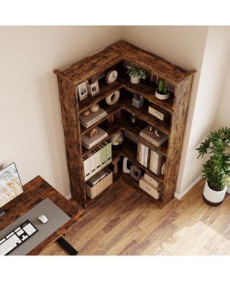 Farmhouse Bookshelf Corner Bookcase 72.8” Large Bookcase