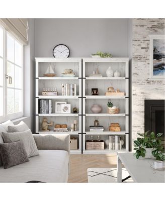 5 Tier Bookcase, Farmhouse Book Shelf with Storage Open Display Bookshelves