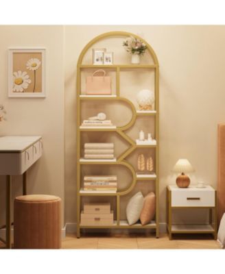 Bookshelf 6 Tier Arched Bookcase 81.7in Tall Display Racks Geometric Open Storage Shelf