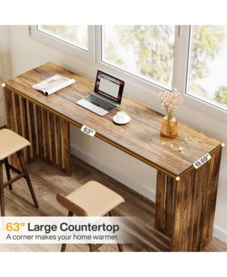 63" Industrial Bar Height Table with Louvered Base, Rectangular Counter Pub Table for Narrow Spaces