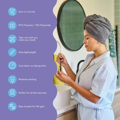 Microfiber Hair Towel Wrap, 2-Pack – Quick-dry turban for all hair types perfect for travel, home, women, men & kids