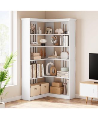 Farmhouse Bookshelf Corner Bookcase 72.8" Large Bookcase