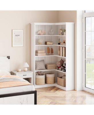 Farmhouse Bookshelf Corner Bookcase 72.8” Large Bookcase Wood Bookshelf Tall L Shaped Bookshelf