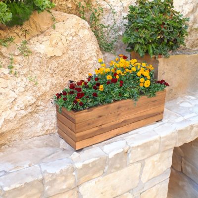 Indoor/Outdoor Rectangle Acacia Wood Planter Box with Plastic Liner - 24.25"