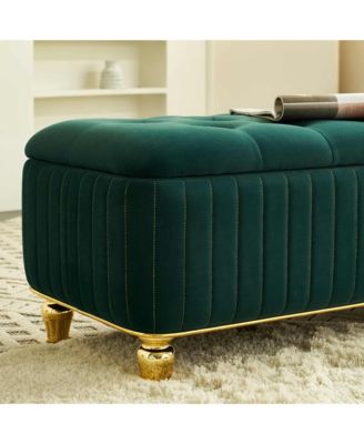 47.24" W Velvet Storage Ottoman Bench with Gold Embroidery, Modern Footstool for Living Room & Bedroom