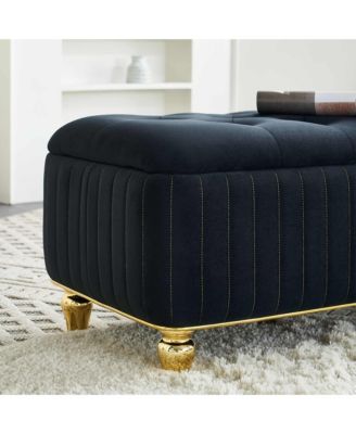 47.24" W Velvet Storage Ottoman Bench with Gold Embroidery, Modern Footstool for Living Room & Bedroom