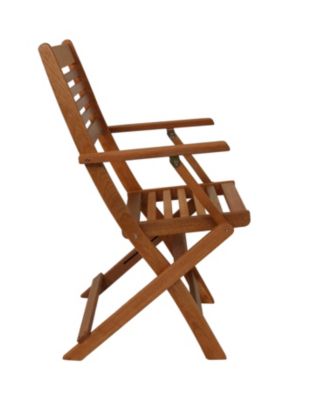 Meranti Wood with Teak Oil Finish Wooden Folding Patio Lawn Slatted Arm Chairs Set - Brown - 2pk