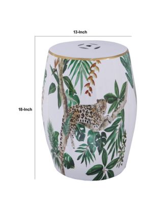Accent Table with Drum Shape and Tropical Print for Vibrant Home Decor