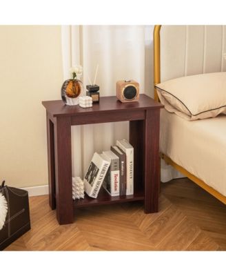 2-Tier End Table Modern Sofa Bedside Table Compact Nightstand w/ Storage Shelf