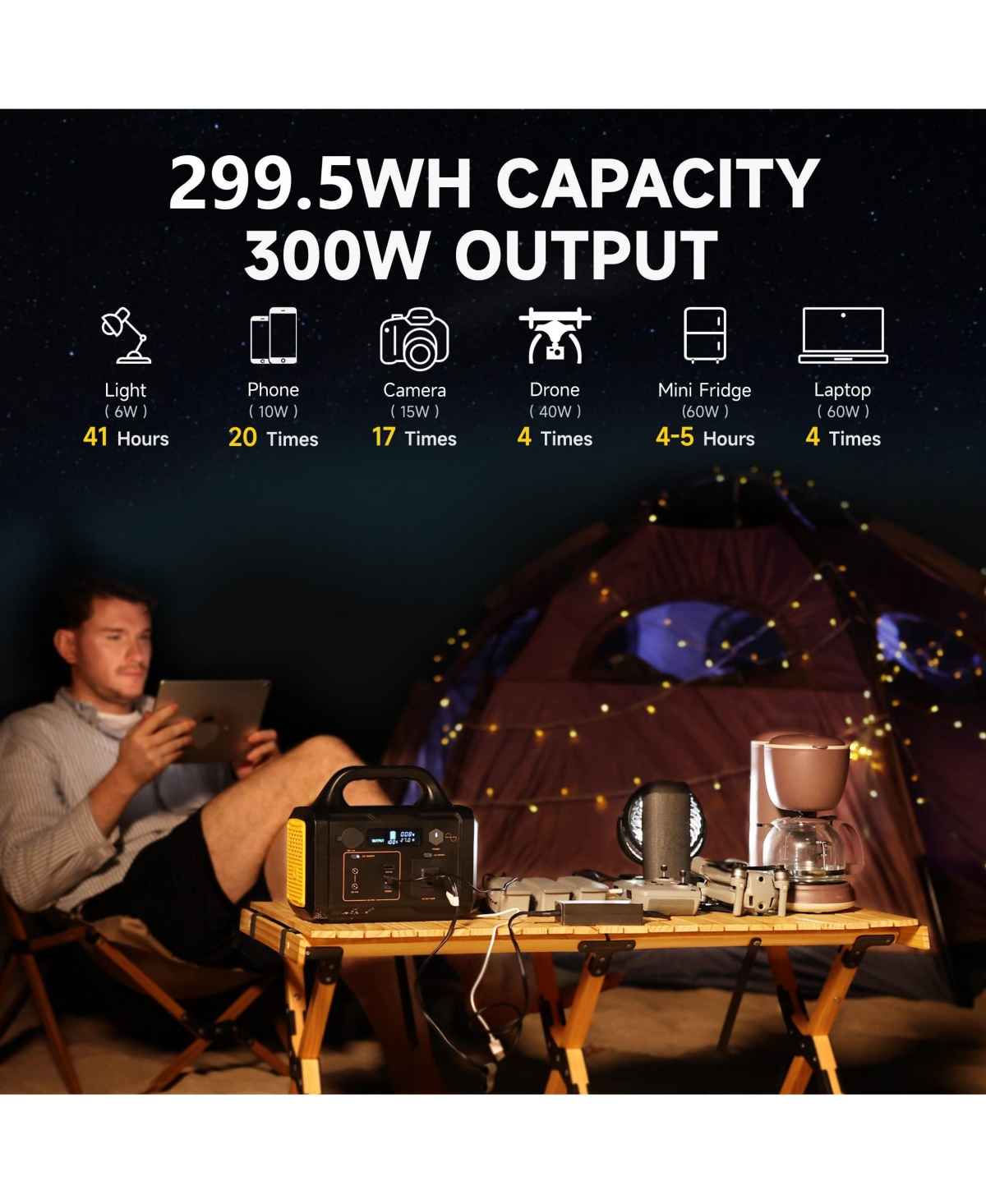 Mondawe Portable Power Station 300W 299.5Wh Outdoor Solar Generator Fast Charging