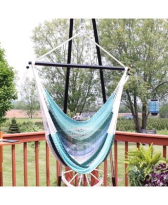 Polyester Rope Hanging Caribbean-Style Hammock Chair Swing for Patio, Porch, or Yard - Lagoon Stripes