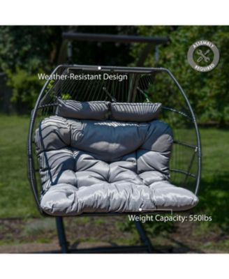 Outdoor Andrei Hanging Double Egg Chair with Cushion and Headrests - Dark Gray