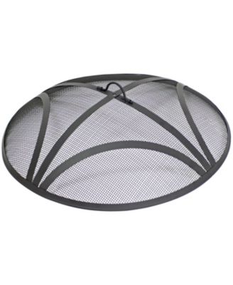 Outdoor Heavy-Duty Reinforced Steel Round Fire Pit Spark Screen with Ring Handle - Black