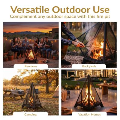 Majestic Pyramid Steel Mesh Fire Pit - Black