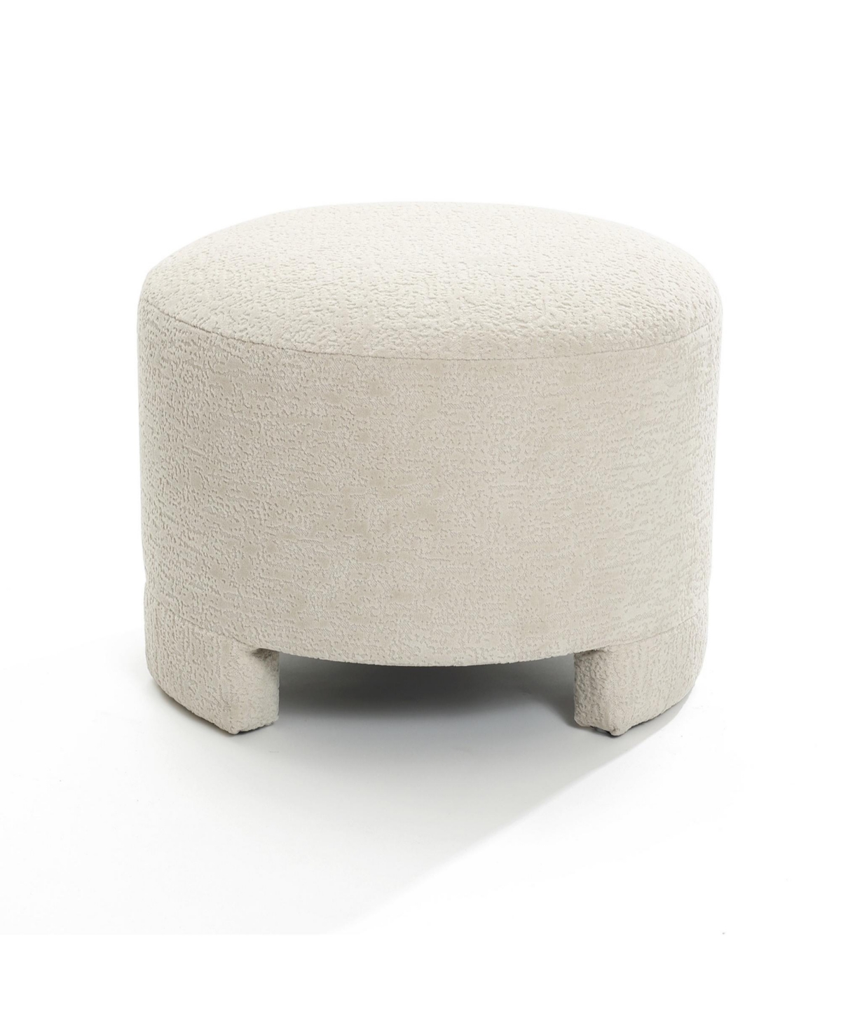 LuxenHome Upholstered Cream Modern Round Ottoman - Cream, brown