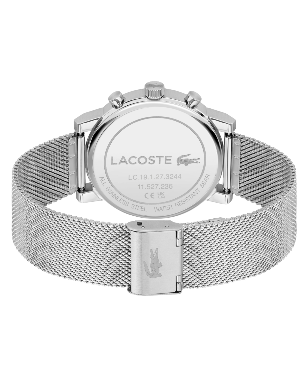 Shop Lacoste Men's Replay Silver Tone Stainless Steel Mesh Bracelet Watch, 44mm