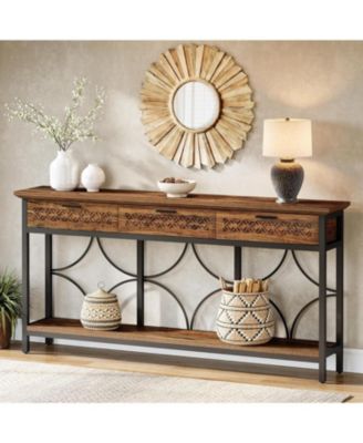 Console Table with Drawers, 70.9" Extra Long Entryway Table with Storage, Farmhouse Behind Couch Table Hallway Table Wood Accent Table