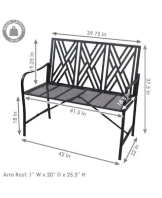 Outdoor 2-Person Iron Geometric Lattice Patio Bench - Black