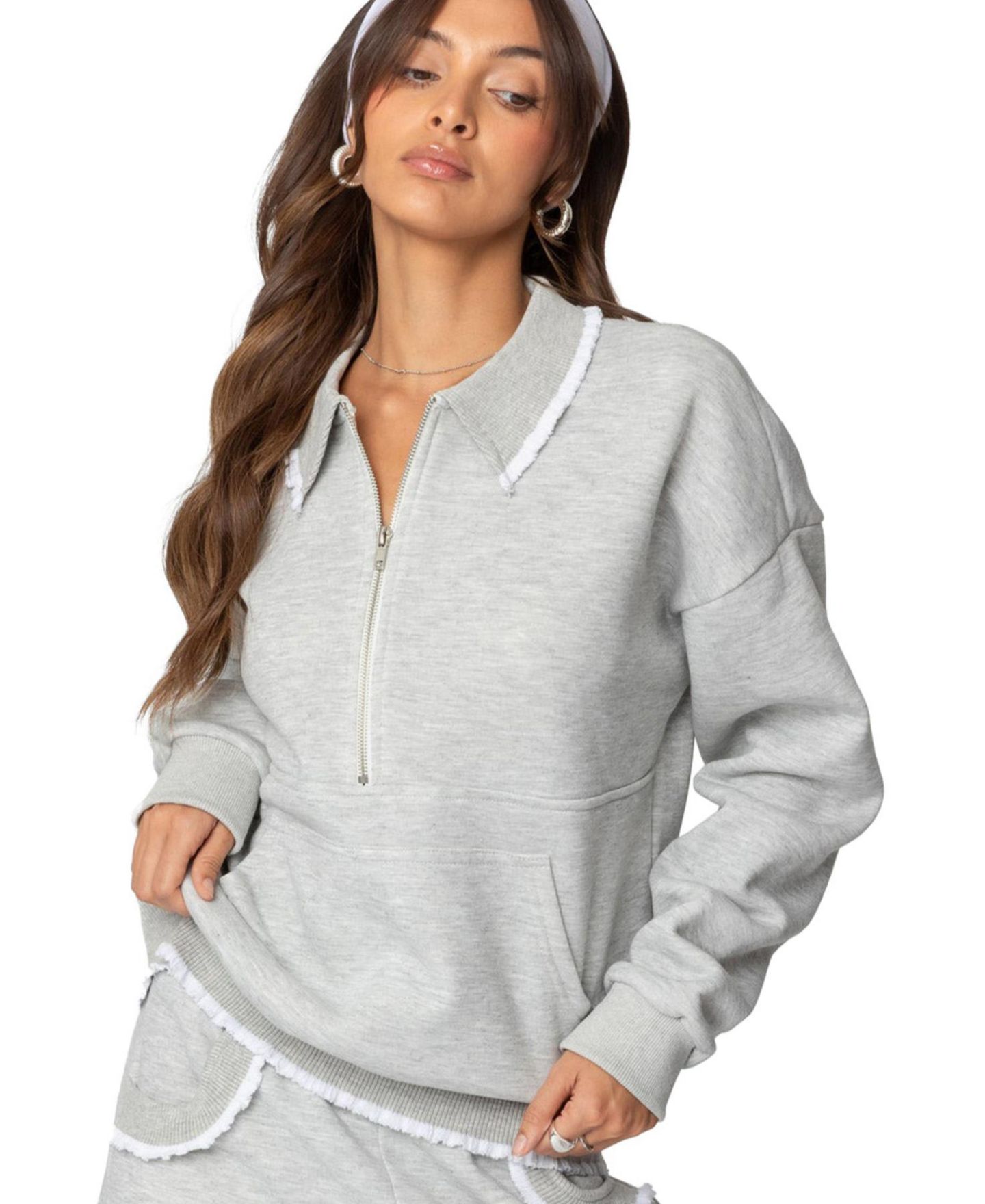 Женская толстовка Edikted Ashtin Ruffle Trim, цвет: Серый меланжевый — фото 1