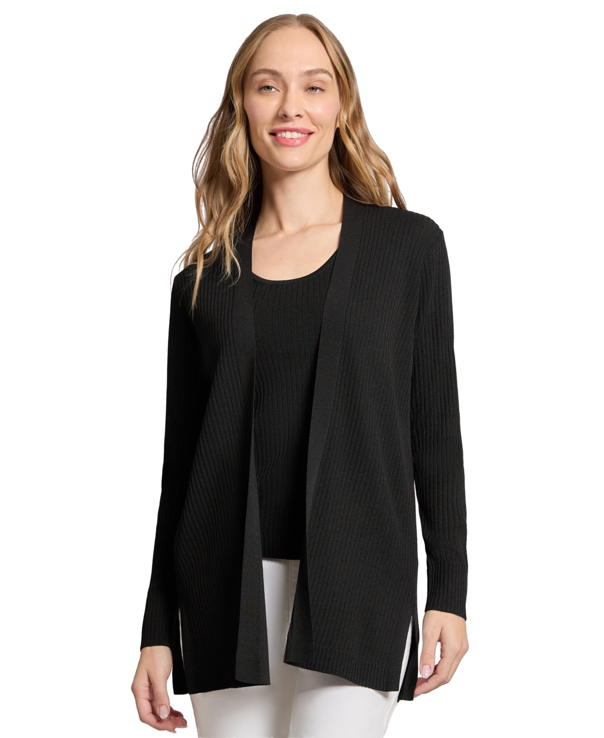 Jones New York Women's Long-sleeve Side-slit Cardigan Sweater In Jones Black