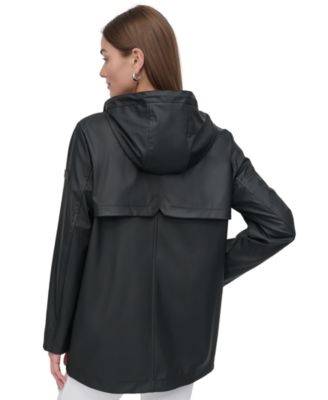 Petite Hooded Zip-Front Water-Resistant Raincoat