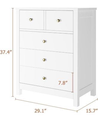 5-Drawer Particle Board Metal Handles, Waterproof Finish & Tapered Legs Modern Dresser Organizer