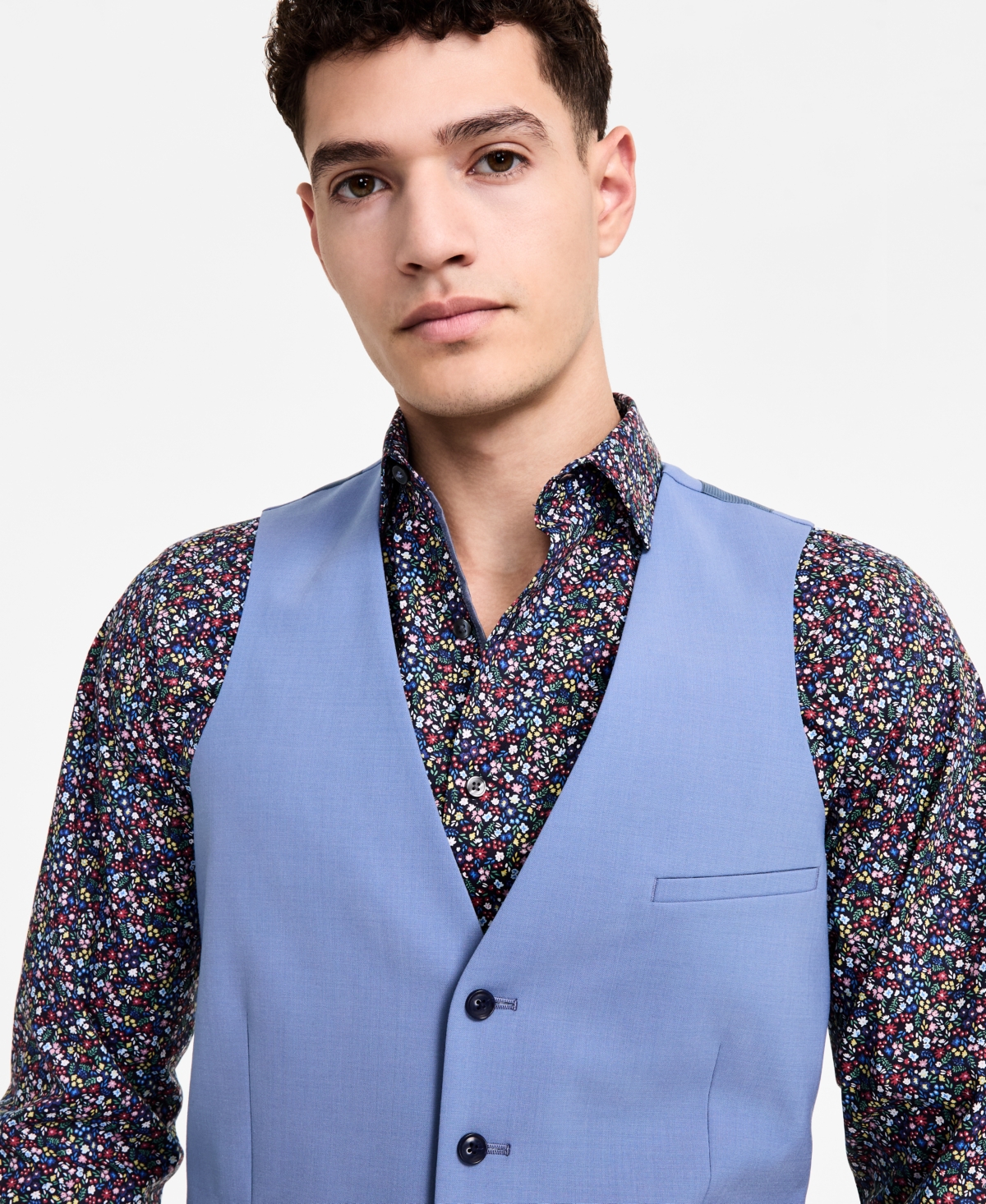 Bar Iii Men's Slim-fit Linen Suit Vest, Created For Macy's In Light Blue