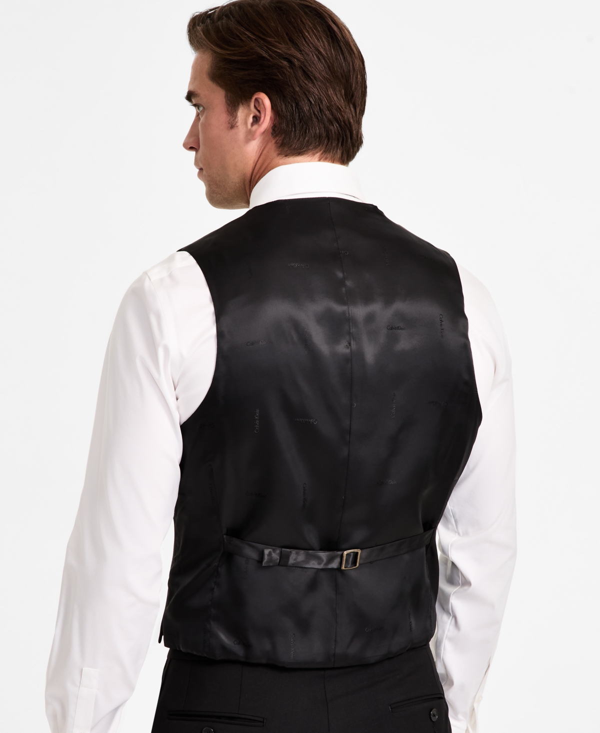 Calvin Klein Men's Slim-fit Wool-blend Tuxedo Vest In Black