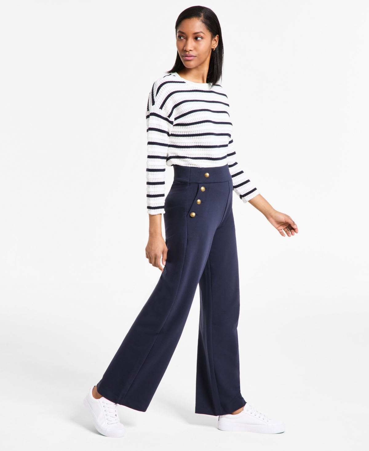 Nautica Jeans Women's Braided Pointelle Knit Sweater In Night Sky