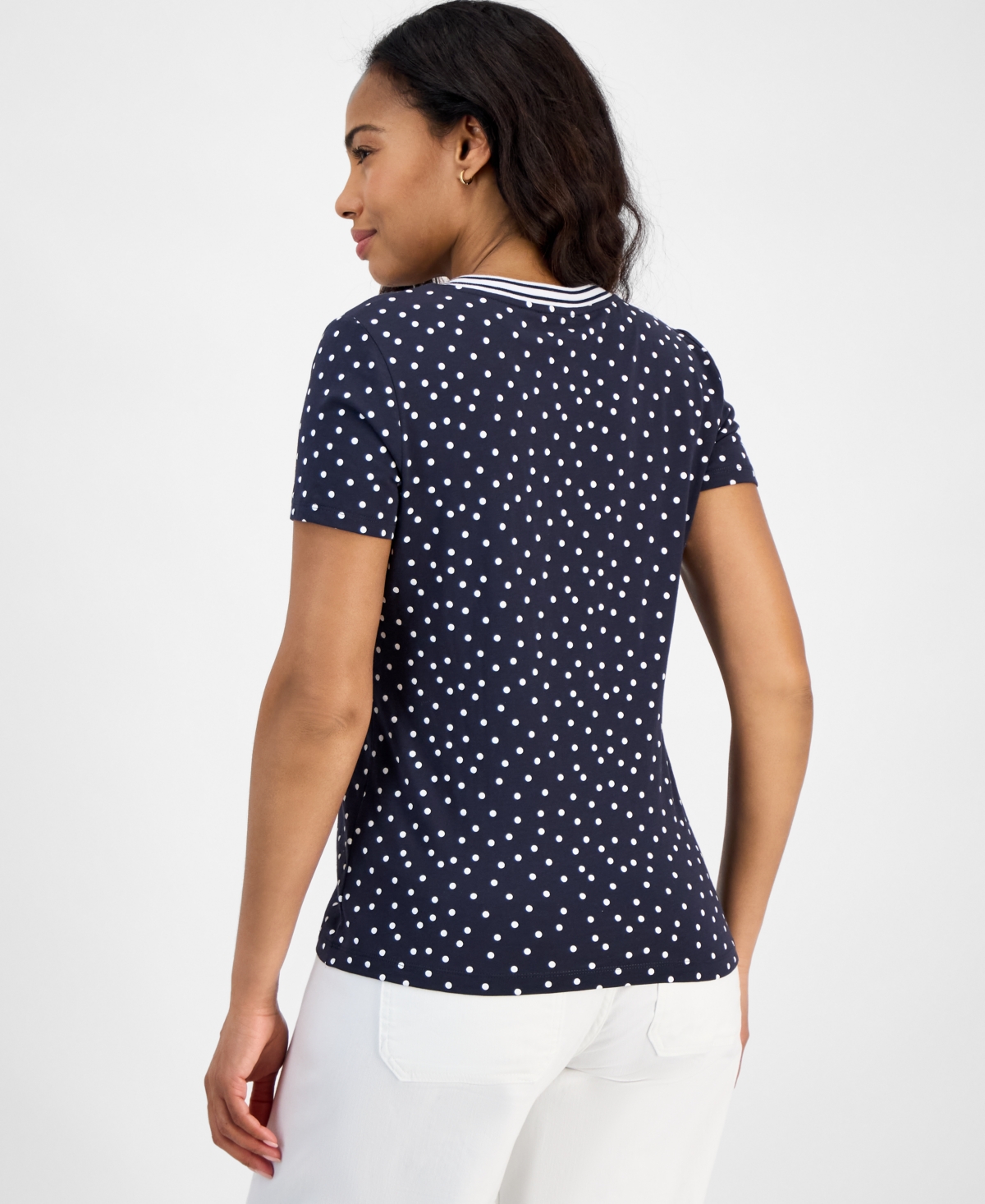 Nautica Jeans Women's Polka-dot Rivera Top In Night Sky,bright White