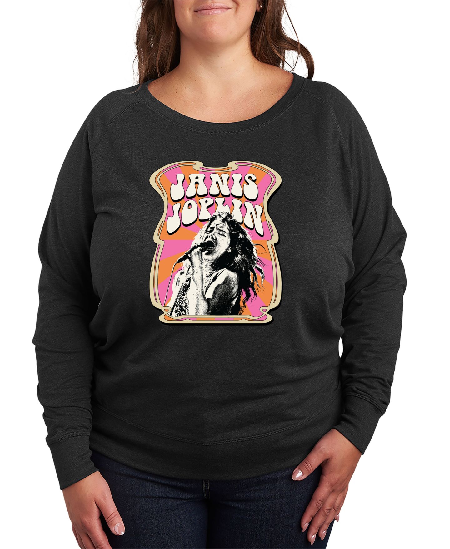 Женский свитер Hybrid Apparel Plus Size Janis Joplin Graphic Pullover Top, цвет: Серый — фото 1