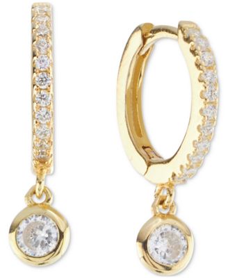 Macy's - Cubic Zirconia Charm Huggie Hoop Earrings (3/8 ct. t.w.) in 14k Gold over Sterling Silver