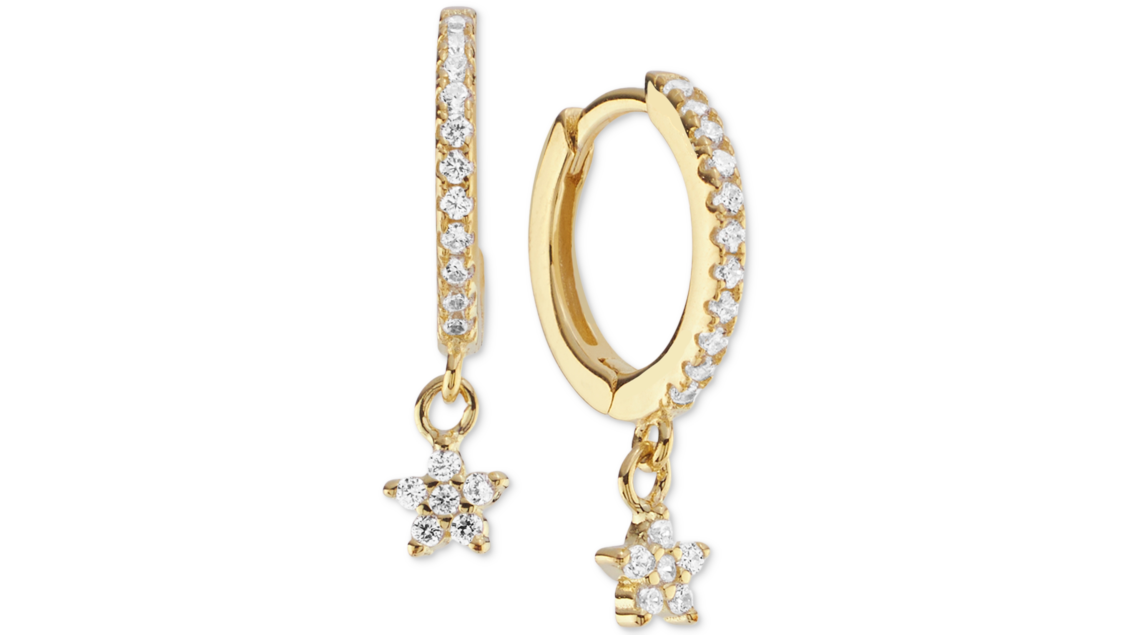 Cubic Zirconia Star Charm Huggie Hoop Earrings (3/8 ct. t.w.) in 14k Gold over Sterling Silver