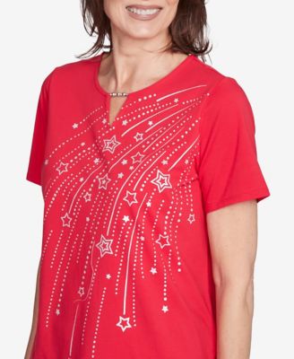 Women's Dazzling Shooting Stars Top with Beaded Split Neck
