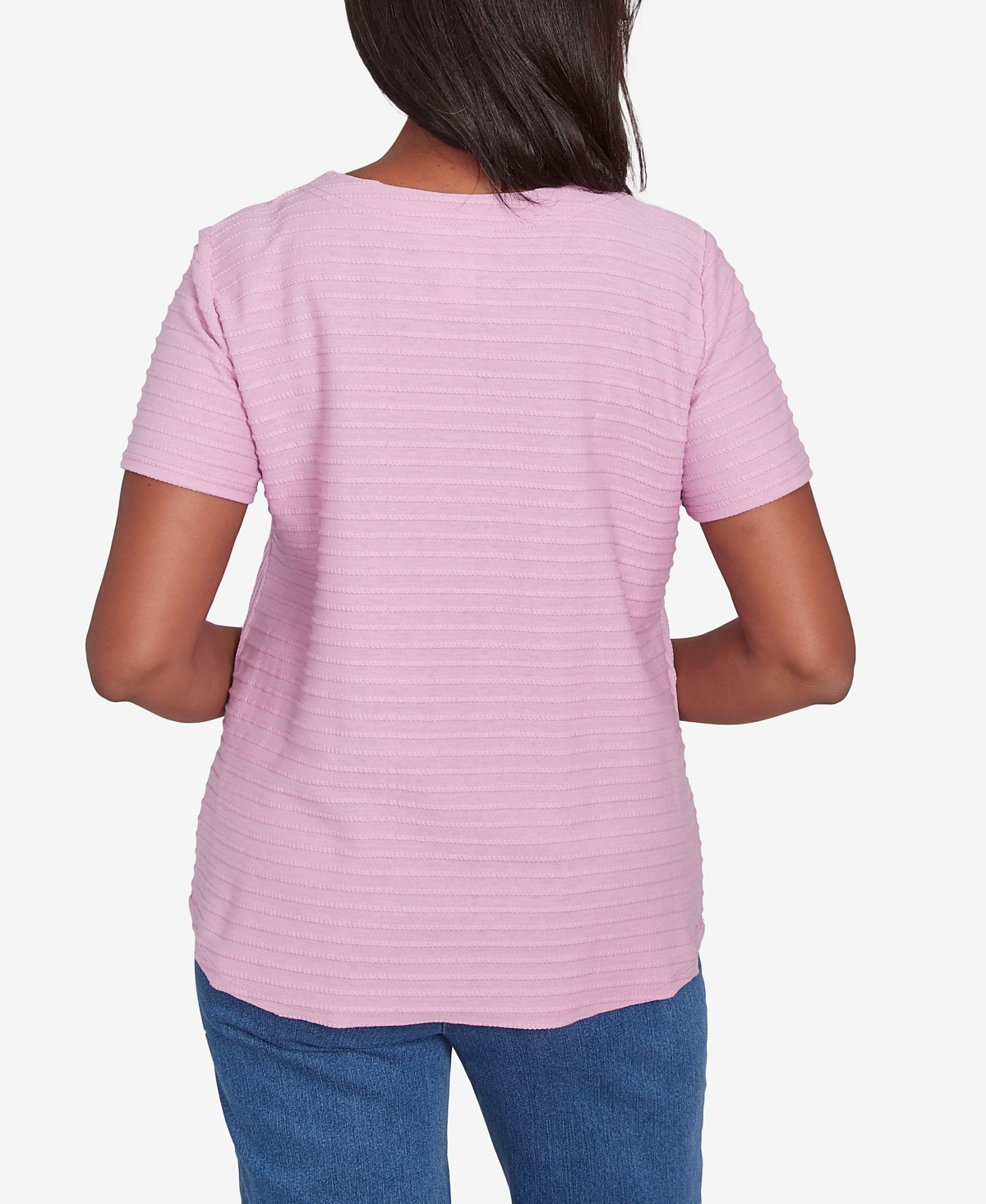 Alfred Dunner Petite Classics Solid Textured Short Sleeve T-shirt In Peony