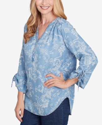 Women's Classic Super Soft Scroll V-Neck Henley Top