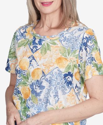 Women's Lemon Tile Knotted Crew Neck Top