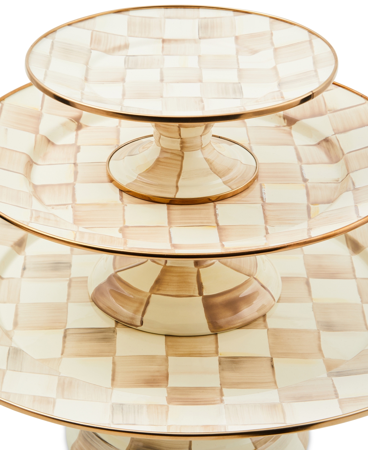 Mackenzie-childs Mocha Check Large Pedestal Platter In Brown