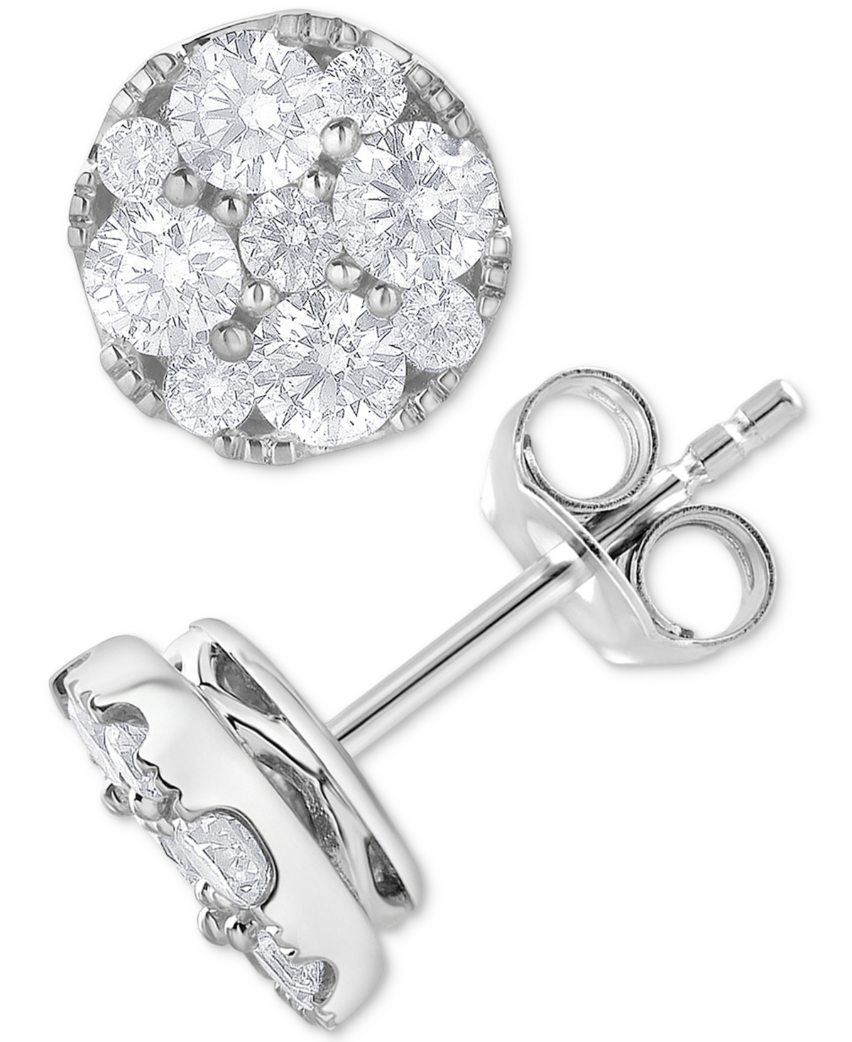 Macy's Diamond Cluster Stud Earrings (1 Ct. T.w.) In 14k White Gold In White Gold