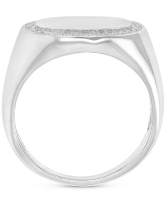 Cubic Zirconia Oval Halo Polished Signet Ring in Sterling Silver