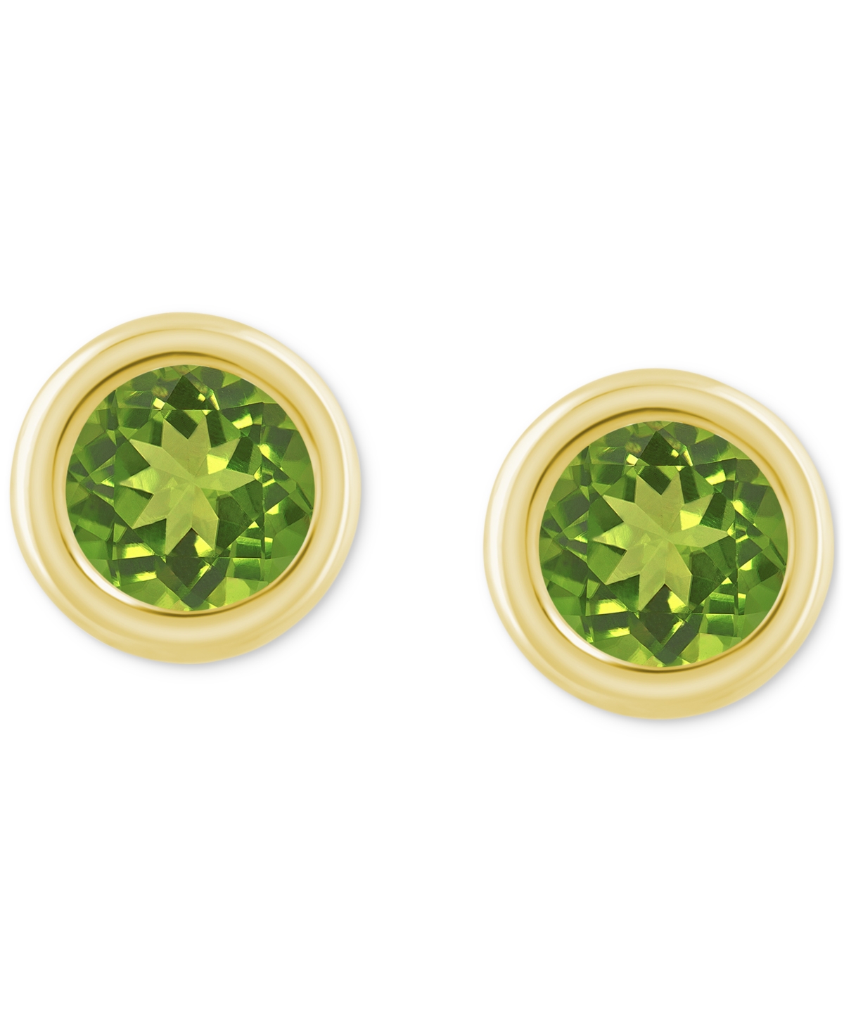 Macy's Gemstone Round Stud Earrings In 10k Yellow Gold Or White Gold In Peridot,gold