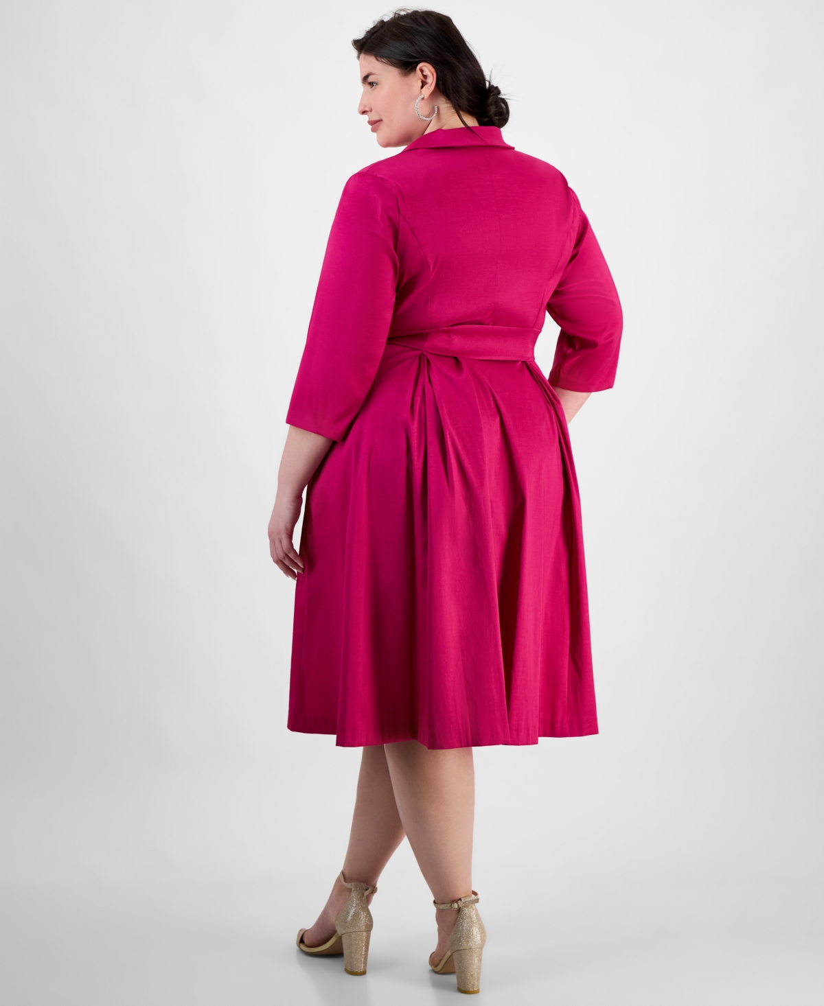 Alex Evenings Plus Size Notched Collar 3/4-sleeve Shirtdress In Magenta