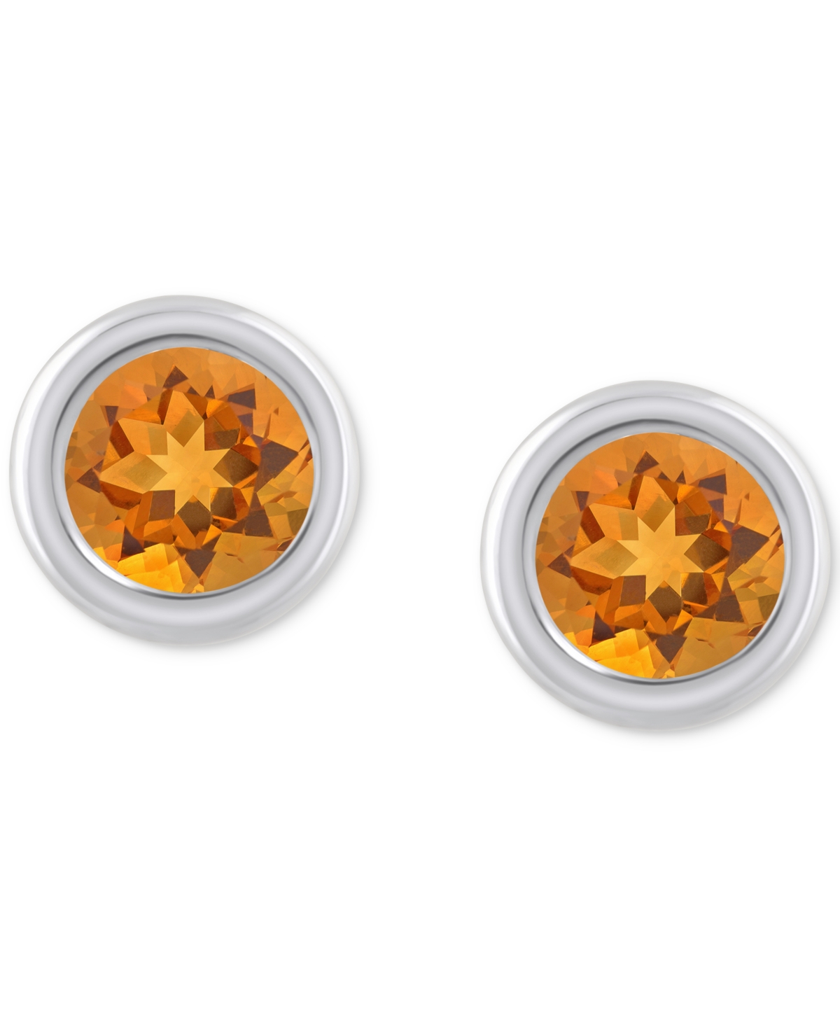 Macy's Gemstone Round Stud Earrings In 10k Yellow Gold Or White Gold In Citrine,white Gold