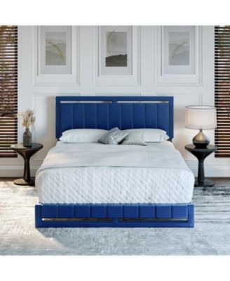 Belle Upholstered Platform Bed with Headboard, Mattress Foundation with Strong 14 Wood Slat Supports, No Box Spring Required