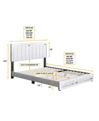 Belle Upholstered Platform Bed with Headboard, Mattress Foundation with Strong 14 Wood Slat Supports, No Box Spring Required